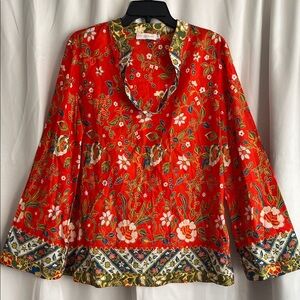 Tory Burch Stephanie Tunic Samba Batik Flower Boho Chic Size 14